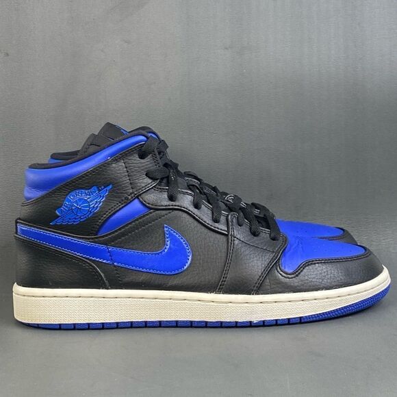 Nike Air Jordan 1 Retro Mid Black Hyper Royal sneaker shoes mens size 10